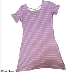 Olivia Rae Pink and White Striped Med Flare Dress